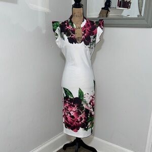 New York & Company White Dress with Pink Floral Design